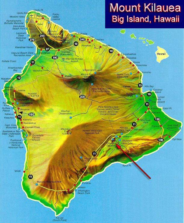 Map of Mount Kilauea, Big Island, Hawaii