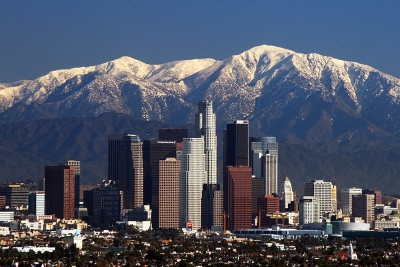 Los Angeles skyline and San Gabriel mountains