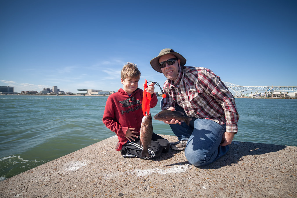 Logan and Dad fishing in Corpus Christi
