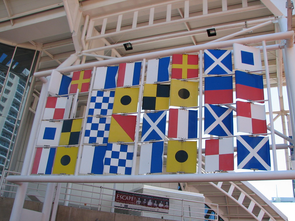 Nautical flags rotating in the wind